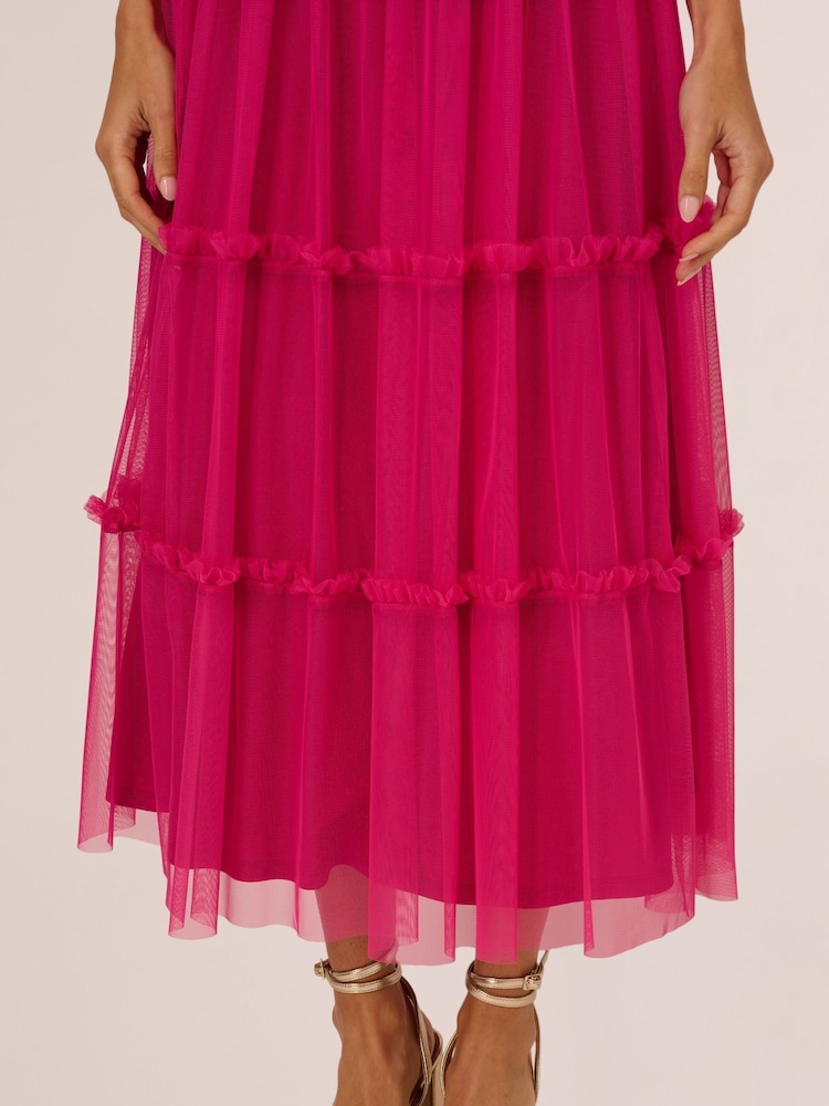 Adrianna by Adrianna Papell Pink Knit And Mesh Halter Dress - Image 4 of 7