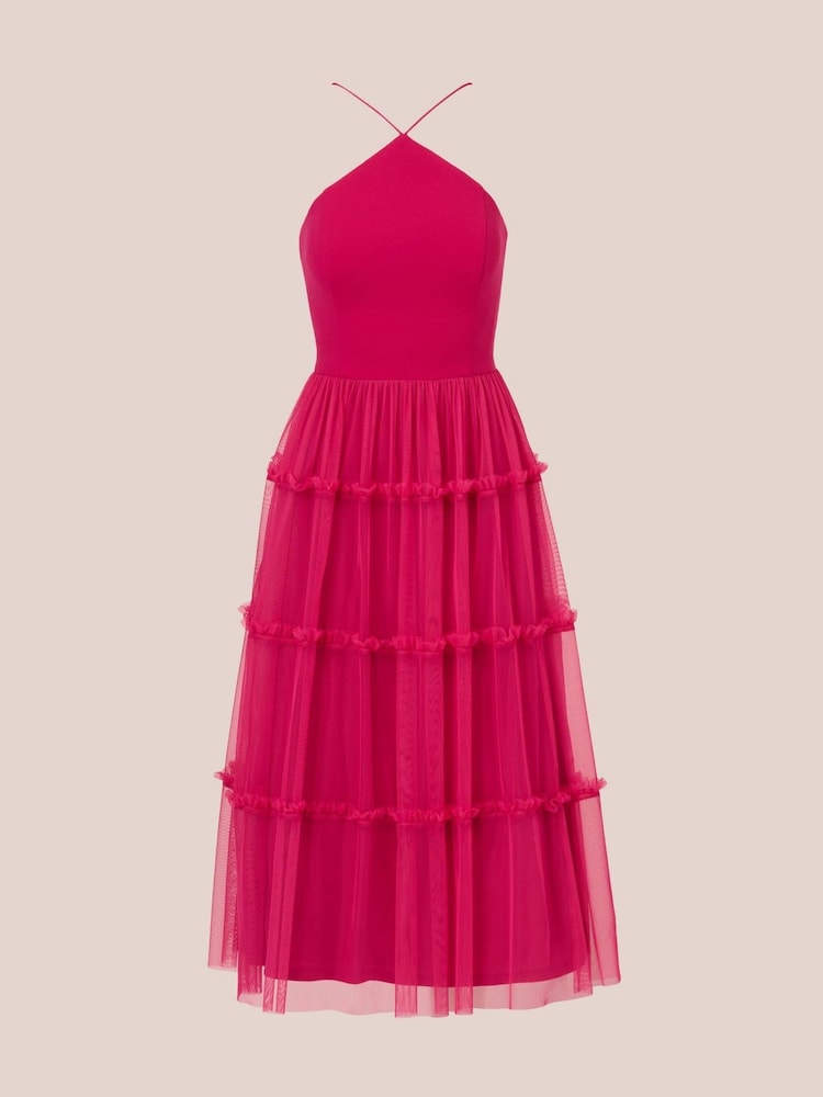 Adrianna by Adrianna Papell Pink Knit And Mesh Halter Dress - Image 6 of 7