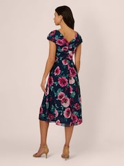 Adrianna Papell Blue Printed Front Twist Midi Dress - Image 2 of 7