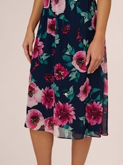 Adrianna Papell Blue Printed Front Twist Midi Dress - Image 4 of 7