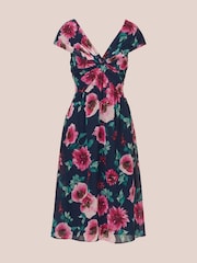 Adrianna Papell Blue Printed Front Twist Midi Dress - Image 6 of 7