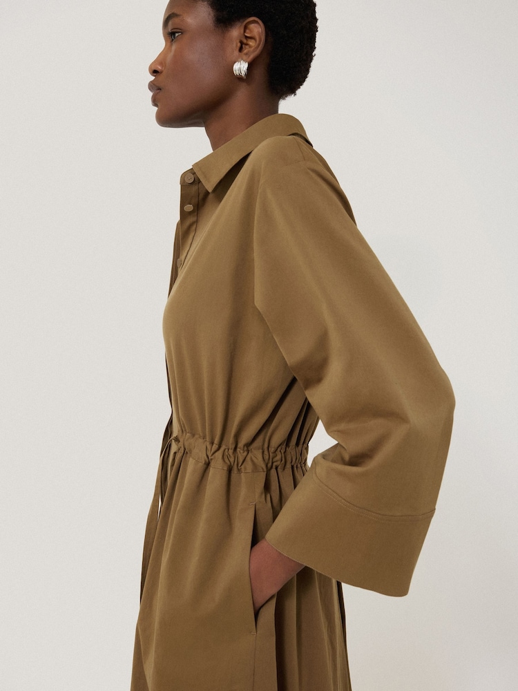 Jigsaw Green Cotton Tie Waist Shirt Dress - Image 2 of 7 Jigsaw Green Cotton Tie Waist Shirt Dress - Image 2 of 7