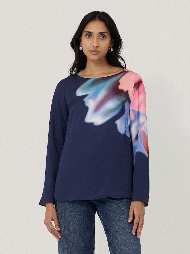 Jigsaw Blue Dreamy Floral Print Boat Neck Top - Image 1 of 6