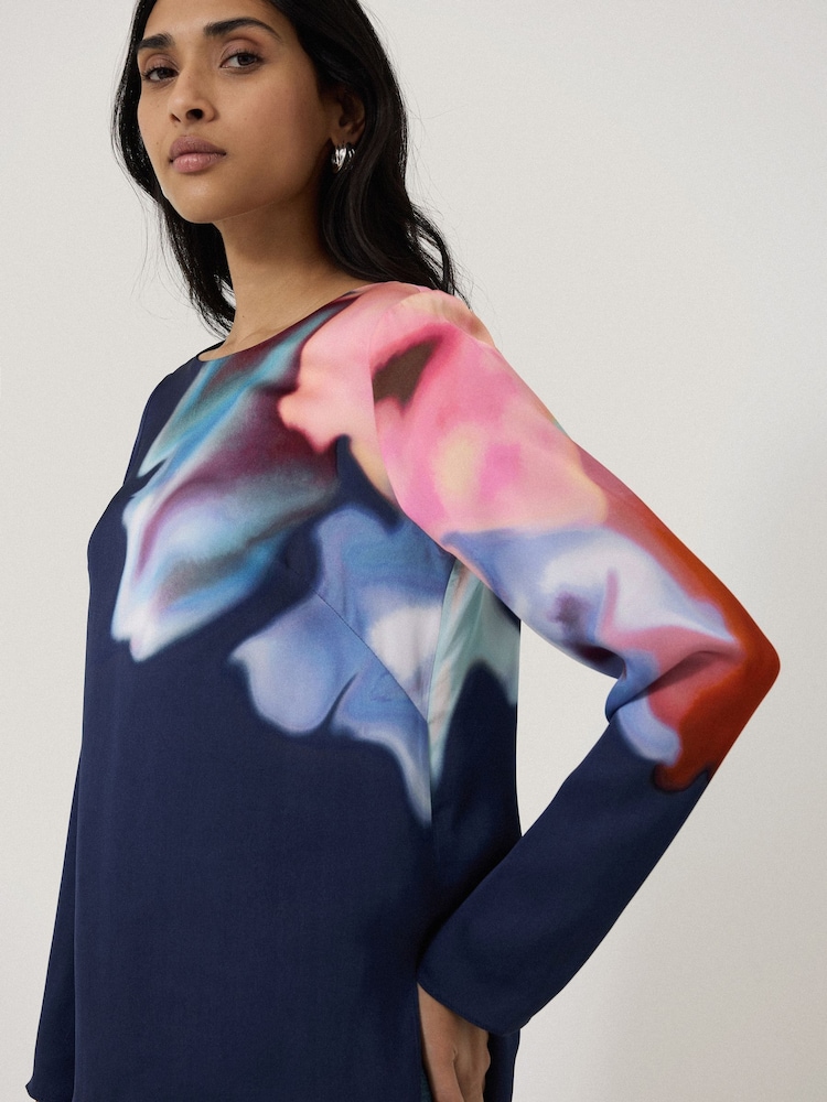 Jigsaw Blue Dreamy Floral Print Boat Neck Top - Image 2 of 6