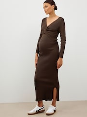 Chocolate Brown Maternity Twist Front Knit Dress - Image 1 of 9