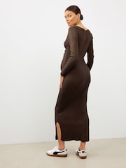 Chocolate Brown Maternity Twist Front Knit Dress - Image 2 of 9