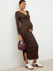 Chocolate Brown Maternity Twist Front Knit Dress - Image 3 of 9