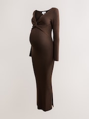 Chocolate Brown Maternity Twist Front Knit Dress - Image 6 of 9