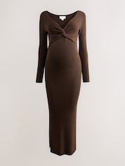Chocolate Brown Maternity Twist Front Knit Dress - Image 7 of 9