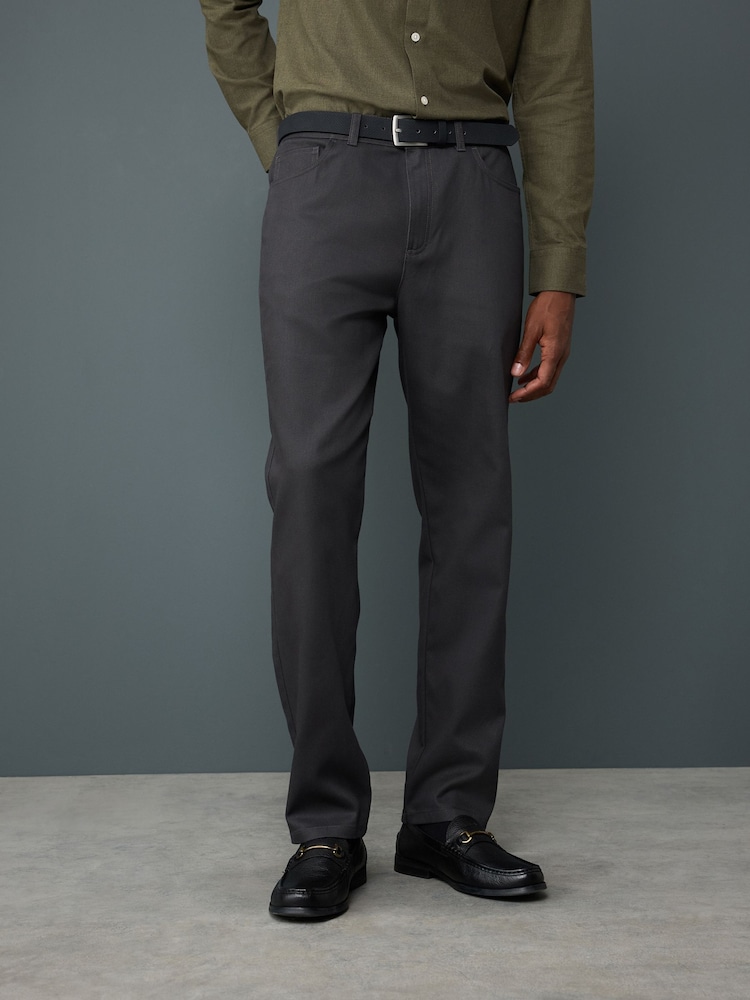 Black Straight Fit Smart Brushed Cotton TENCEL™ Lyocell Blend Chinos With Belt - Image 1 of 5