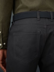 Black Straight Fit Smart Brushed Cotton TENCEL™ Lyocell Blend Chinos With Belt - Image 3 of 5