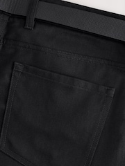 Black Straight Fit Smart Brushed Cotton TENCEL™ Lyocell Blend Chinos With Belt - Image 9 of 10