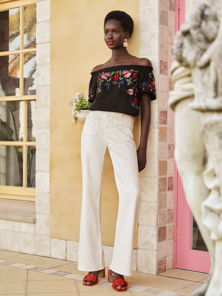 Love & Roses Black Printed Bardot Top - Image 1 of 4