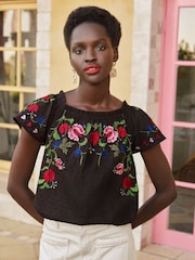 Love & Roses Black Printed Bardot Top - Image 2 of 4