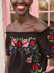 Love & Roses Black Printed Bardot Top - Image 3 of 4