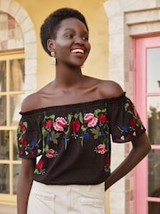 Love & Roses Black Printed Bardot Top - Image 4 of 4