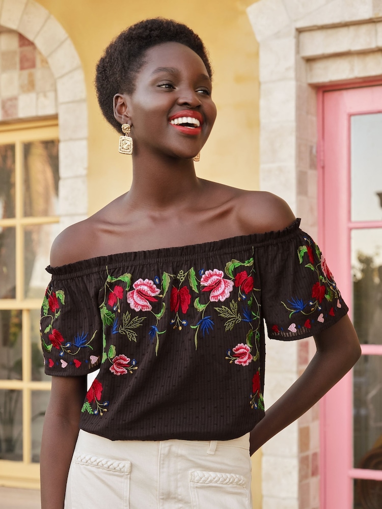 Love & Roses Black Printed Bardot Top - Image 4 of 4