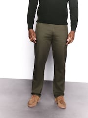 Green Straight Fit Smart Brushed Cotton TENCEL™ Lyocell Blend Chinos With Belt - Image 1 of 10
