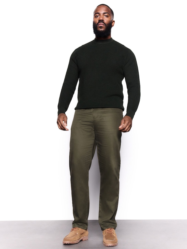 Green Straight Fit Smart Brushed Cotton TENCEL™ Lyocell Blend Chinos With Belt - Image 2 of 10 Green Straight Fit Smart Brushed Cotton TENCEL™ Lyocell Blend Chinos With Belt - Image 2 of 10