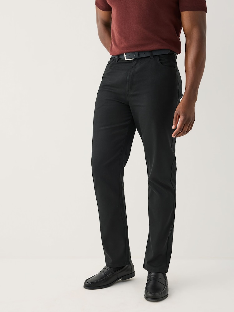 Black Muscle Fit Smart Brushed Cotton TENCEL™ Lyocell Blend Chinos With Belt - Image 1 of 5