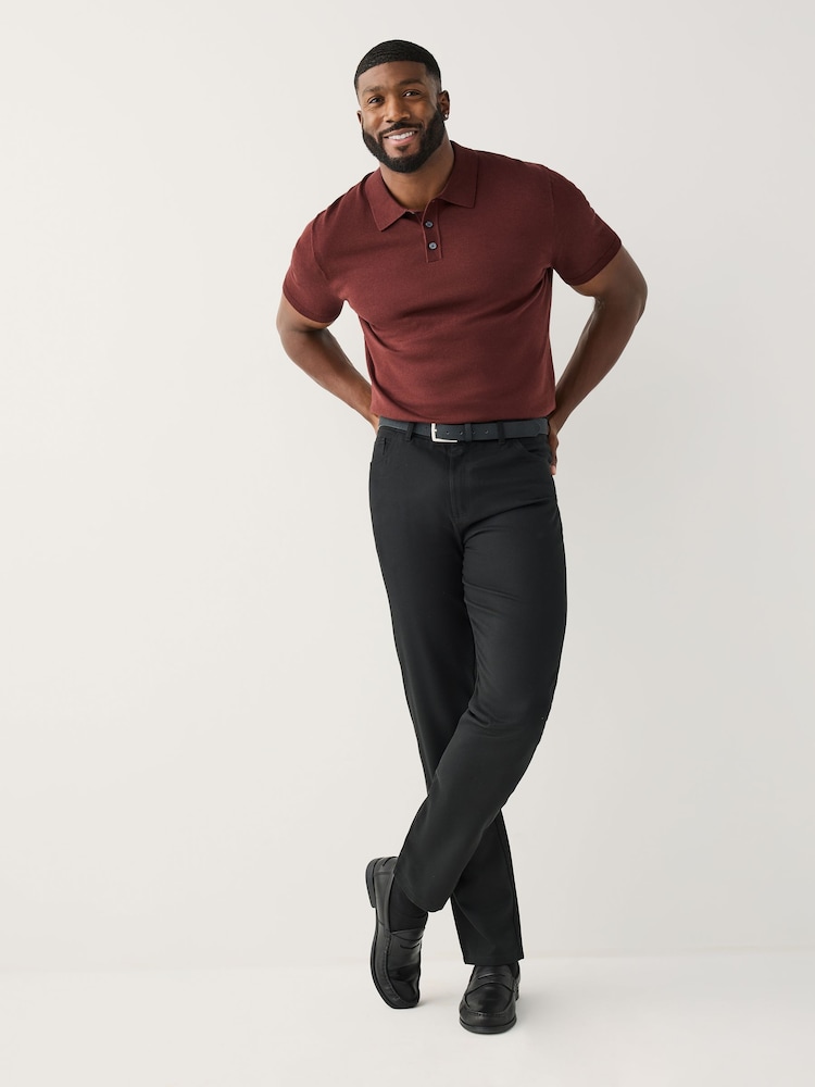 Black Muscle Fit Smart Brushed Cotton TENCEL™ Lyocell Blend Chinos With Belt - Image 2 of 5