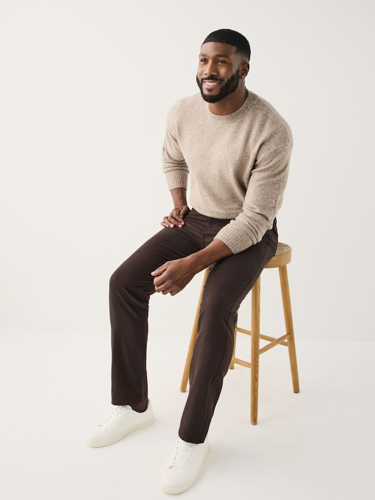 Brown Muscle Fit Smart Brushed Cotton TENCEL™ Lyocell Blend Chinos With Belt - Image 2 of 6