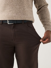 Brown Muscle Fit Smart Brushed Cotton TENCEL™ Lyocell Blend Chinos With Belt - Image 6 of 6