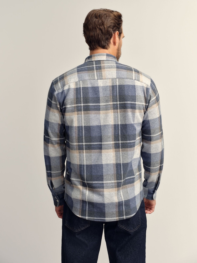 Blue Soft Touch Long Sleeve Check Jersey Shirt - Image 2 of 8 Blue Soft Touch Long Sleeve Check Jersey Shirt - Image 2 of 8