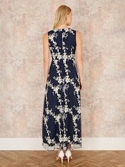Yumi Blue Mesh Embroidered Maxi Dress - Image 3 of 5