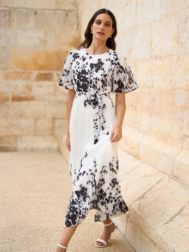 Weiß - Yumi Mirror Floral Design Pleated Midi Dress - Bild 2 von 5 Weiß - Yumi Mirror Floral Design Pleated Midi Dress - Bild 2 von 5