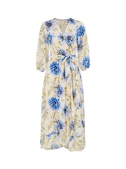 Yumi Cream Vintage Floral Wrap Midi Dress With Frill - Image 5 of 5