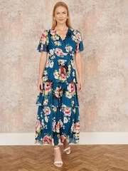 Yumi Green Floral Mesh Tiered Maxi Dress - Image 2 of 5