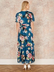 Yumi Green Floral Mesh Tiered Maxi Dress - Image 3 of 5