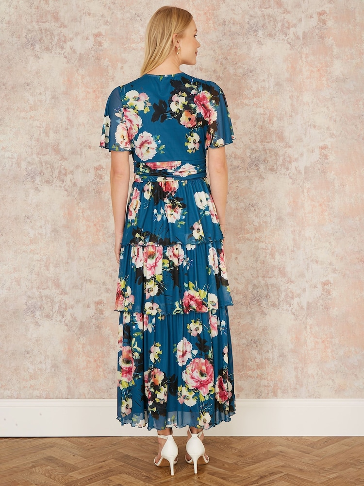 Yumi Green Floral Mesh Tiered Maxi Dress - Image 3 of 5