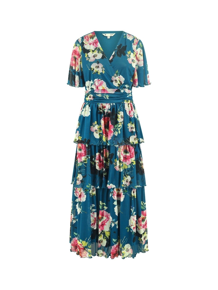 Yumi Green Floral Mesh Tiered Maxi Dress - Image 5 of 5