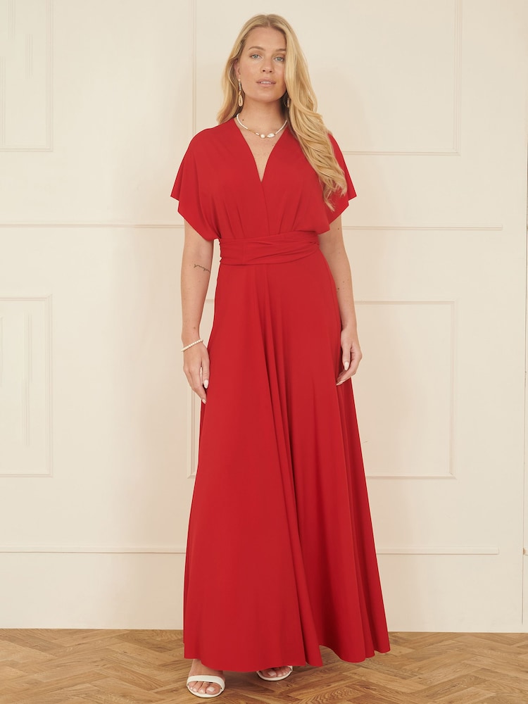 Yumi Red Jersey Stretch Multiway Midi Dress - Image 1 of 5 Yumi Red Jersey Stretch Multiway Midi Dress - Image 1 of 5
