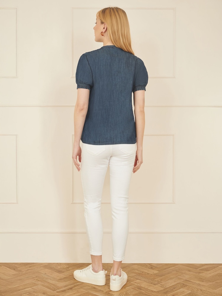 Cămașă Yumi Chambray din denim plisat 100% bumbac - Image 4 of 5