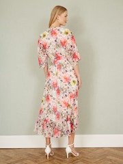 Yumi Cream Vintage Floral Wrap Midi Dress With Frill - Image 3 of 5
