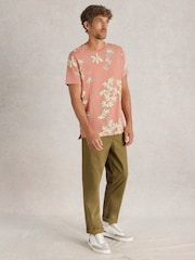 White Stuff Pink Floral Printed Short Sleeve 100% Cotton T-Shirt - Image 1 of 6