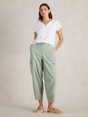 White Stuff Green Anabel Soft Barrel Cargo 100% Cotton Trousers - Image 4 of 7