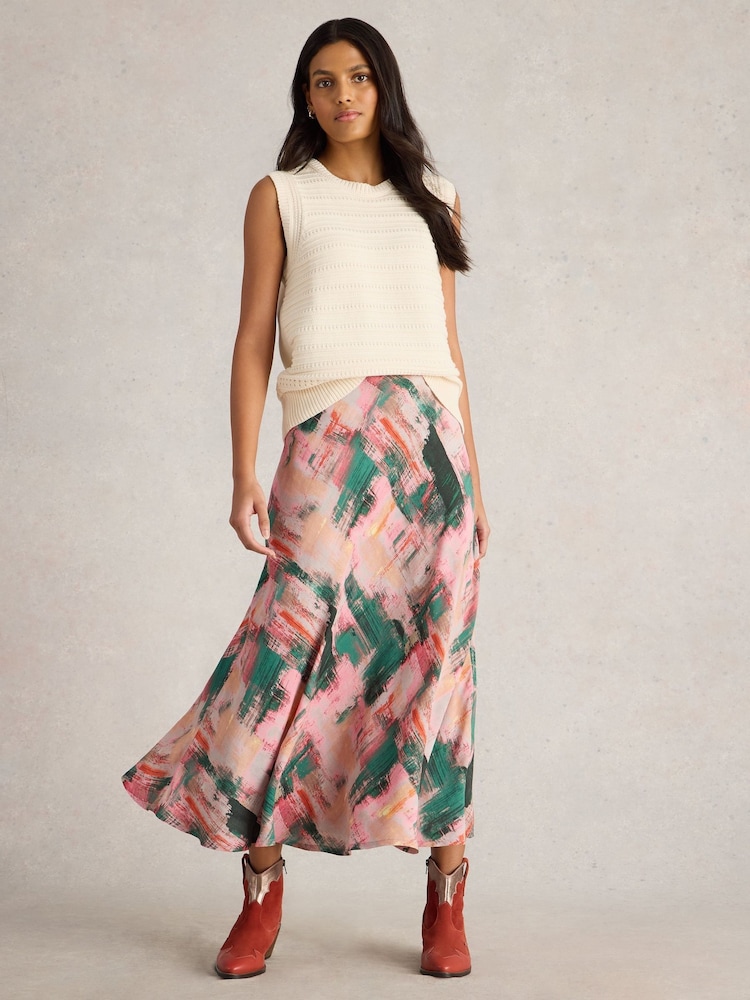 White Stuff Pink Hope Bias Cut Maxi Skirt - Image 1 of 6