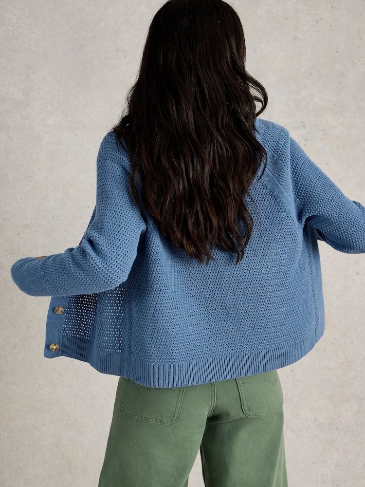 White Stuff Blue Chaterly Collar 100% Cotton Cardigan - Image 3 of 6