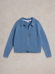 White Stuff Blue Chaterly Collar 100% Cotton Cardigan - Image 5 of 6