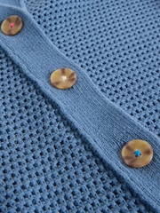 White Stuff Blue Chaterly Collar 100% Cotton Cardigan - Image 6 of 6