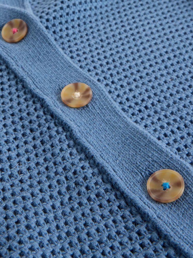 White Stuff Blue Chaterly Collar 100% Cotton Cardigan - Image 6 of 6