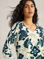 White Stuff Blue Naria Print Jumper - Image 4 of 6