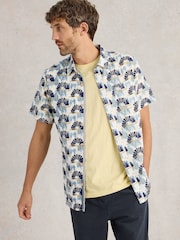 White Stuff Blue Fan Short Sleeve Printed 100% Cotton Shirt - Image 1 of 6