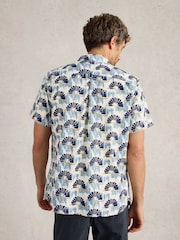 White Stuff Blue Fan Short Sleeve Printed 100% Cotton Shirt - Image 2 of 6