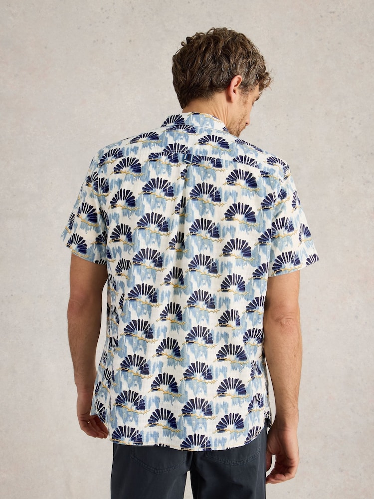 White Stuff Blue Fan Short Sleeve Printed 100% Cotton Shirt - Image 2 of 6