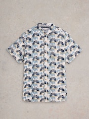 White Stuff Blue Fan Short Sleeve Printed 100% Cotton Shirt - Image 5 of 6